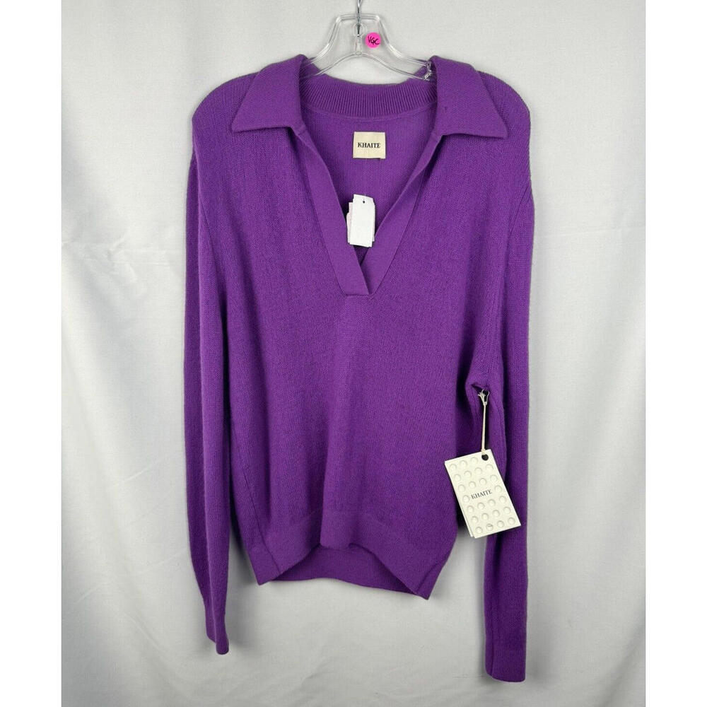 Khaite Jo Cashmere Polo Sweater Aster Purple Size S